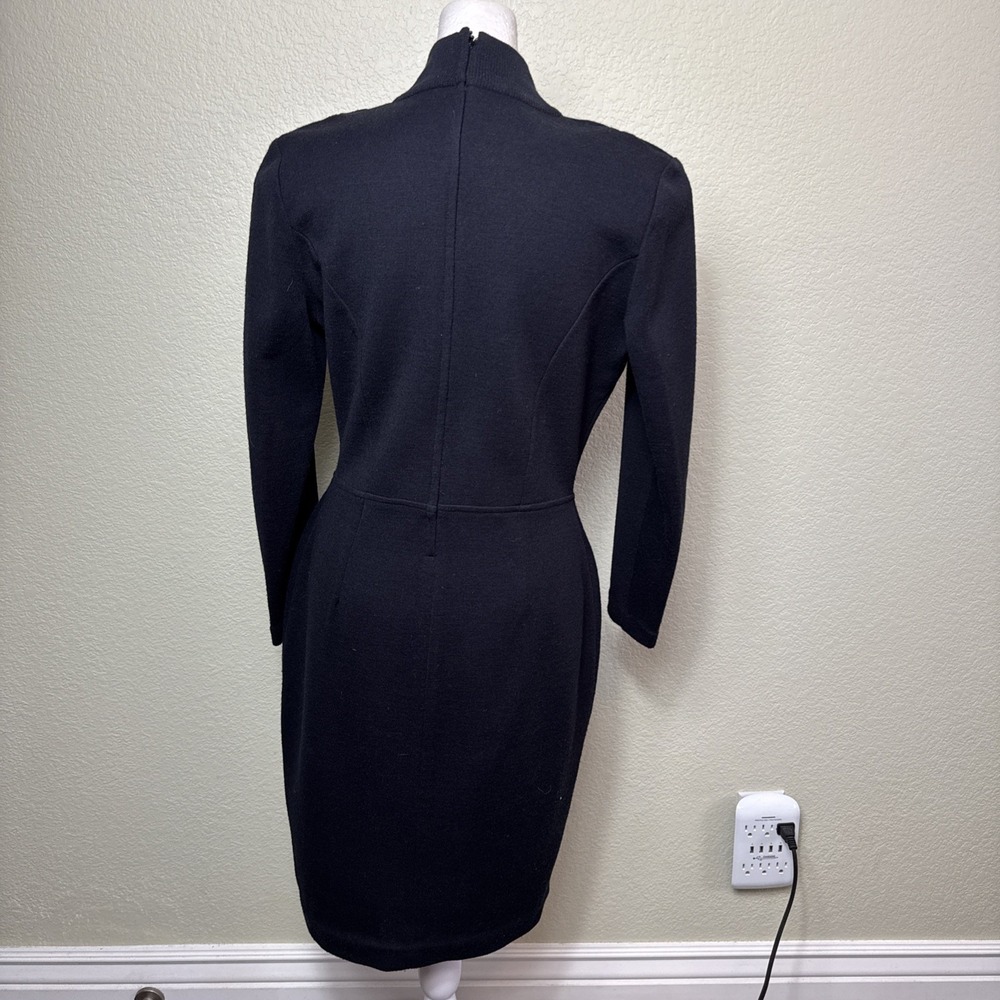 VTG 80s Outlander Black Wool Blend Sweater Dress Lattice Woven Bust Bodycon PS - Picture 3 of 6